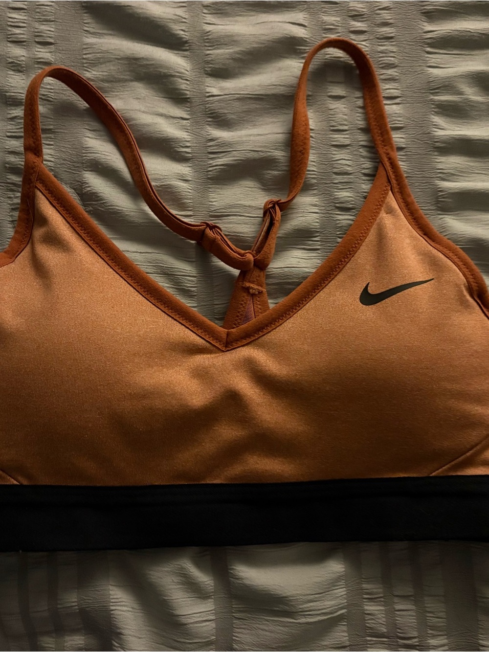 Nike Rust Orange V-Neck Sports Bra with Black Band